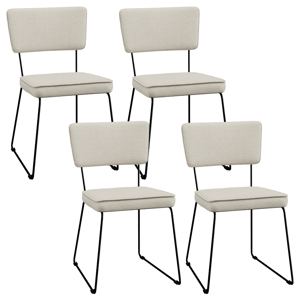 Kit 4 Cadeiras Decorativa Estofada Para Sala Jantar Base Aço Allana L02 Linho Champagne - Lyam Decor