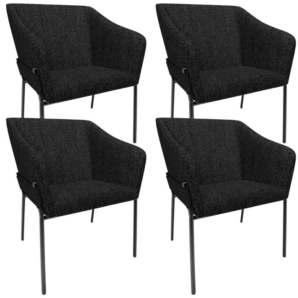Kit 4 Cadeiras Para Sala de Jantar Estar Living Olívia L02 Linho Chumbo - Lyam Decor