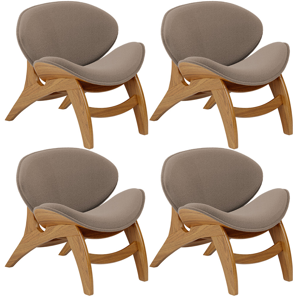 Kit 4 Poltronas Decorativa Orgânica Sala Living Kadosh L02 Bouclê Bege - Lyam Decor