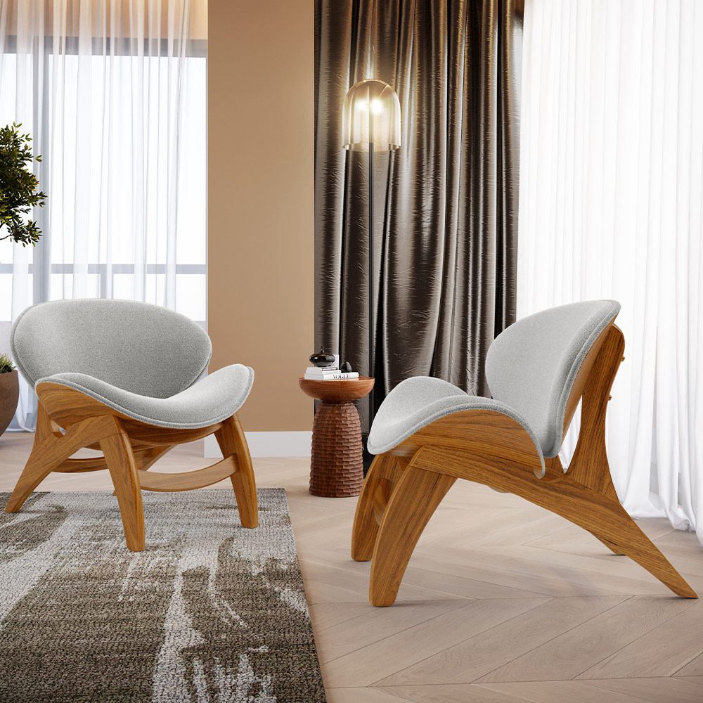 Kit 4 Poltronas Decorativa Orgânica Sala Living Kadosh L02 Bouclê Cinza - Lyam Decor