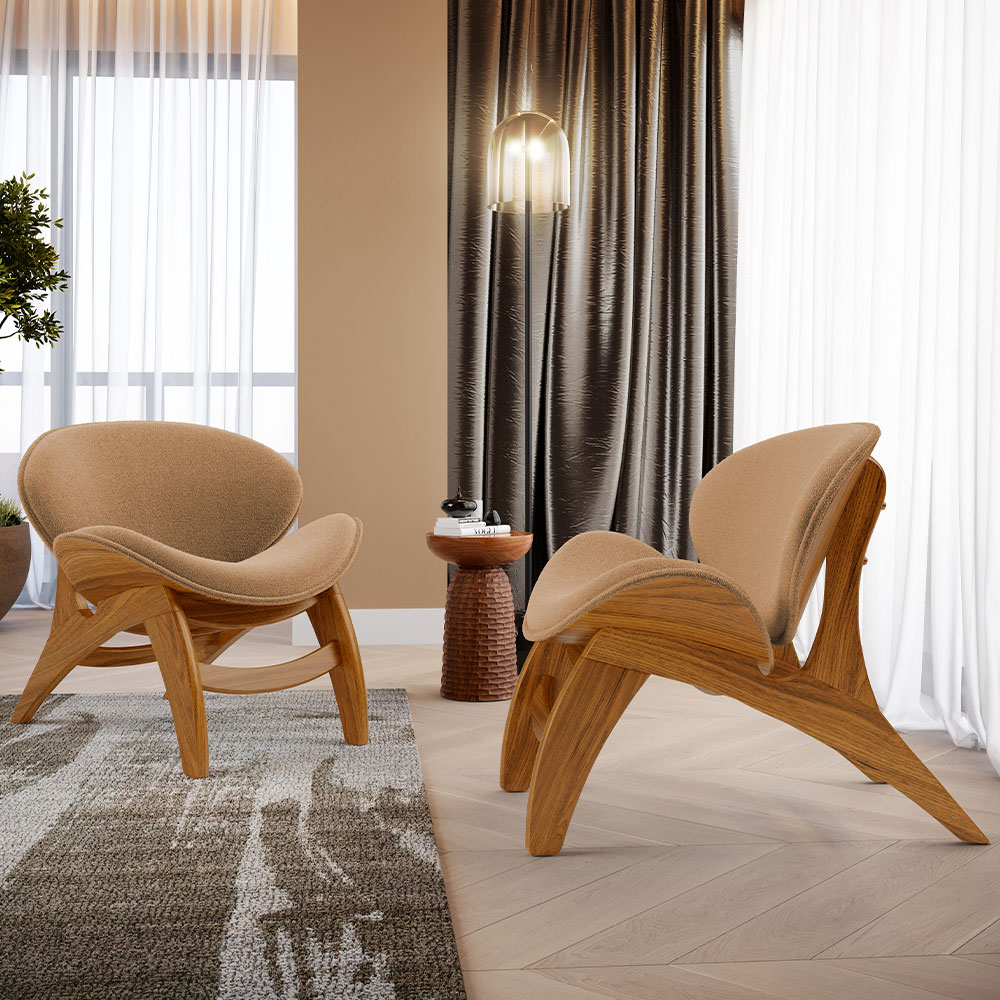 Kit 4 Poltronas Decorativa Orgânica Sala Living Kadosh L02 Bouclê Mostarda - Lyam Decor
