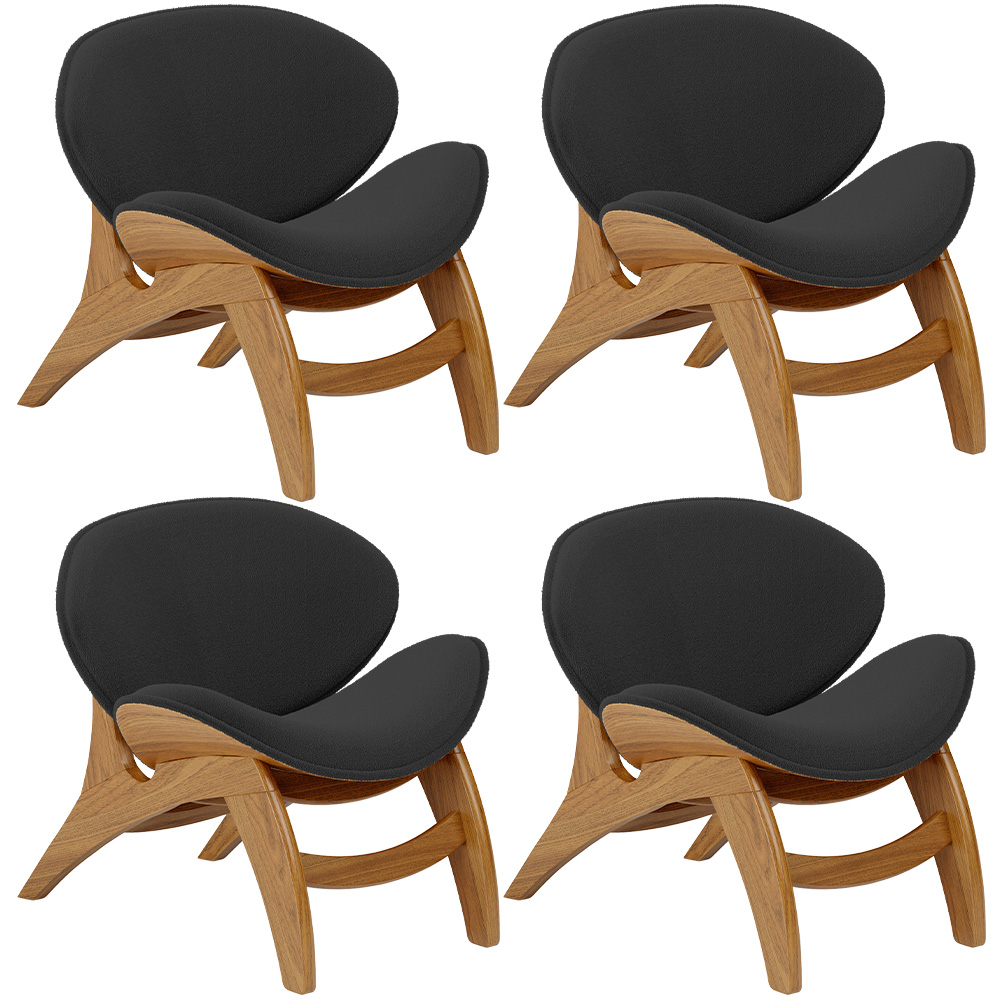 Kit 4 Poltronas Decorativa Orgânica Sala Living Kadosh L02 Bouclê Preto - Lyam Decor