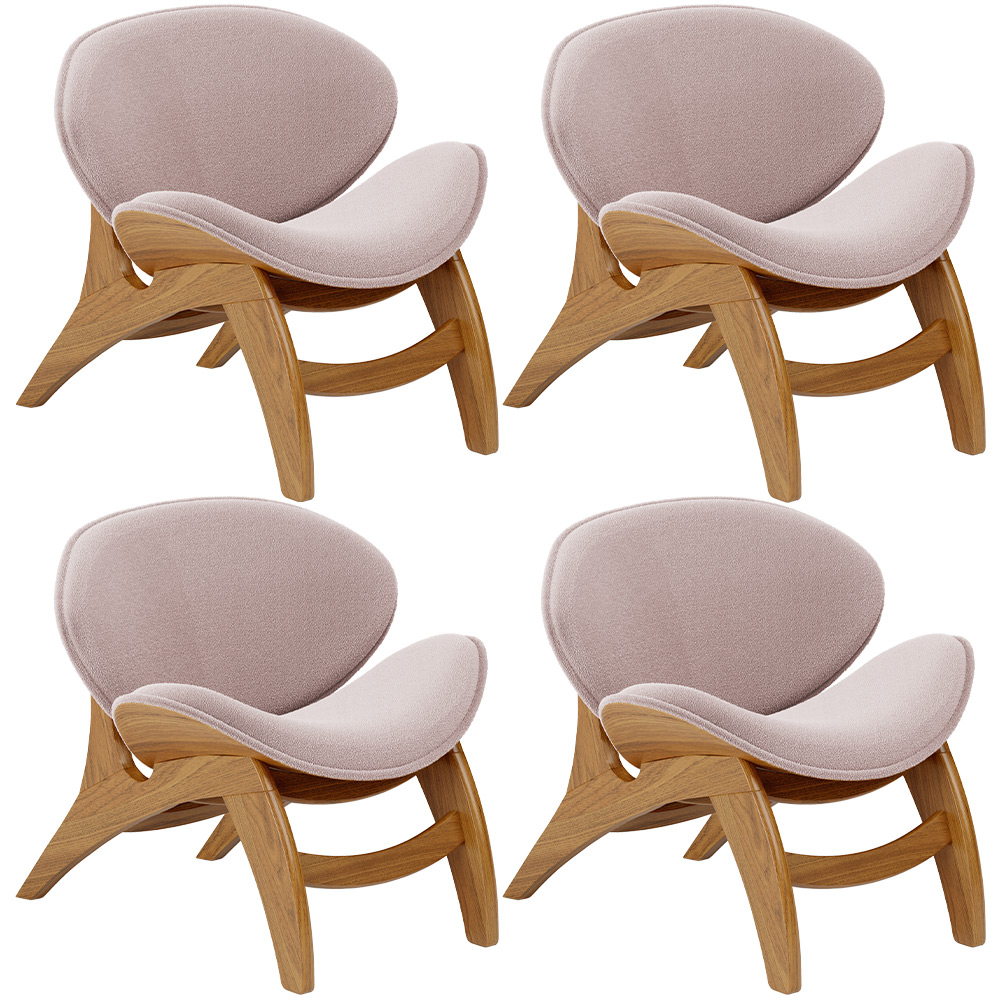 Kit 4 Poltronas Decorativa Orgânica Sala Living Kadosh L02 Bouclê Rosê - Lyam Decor