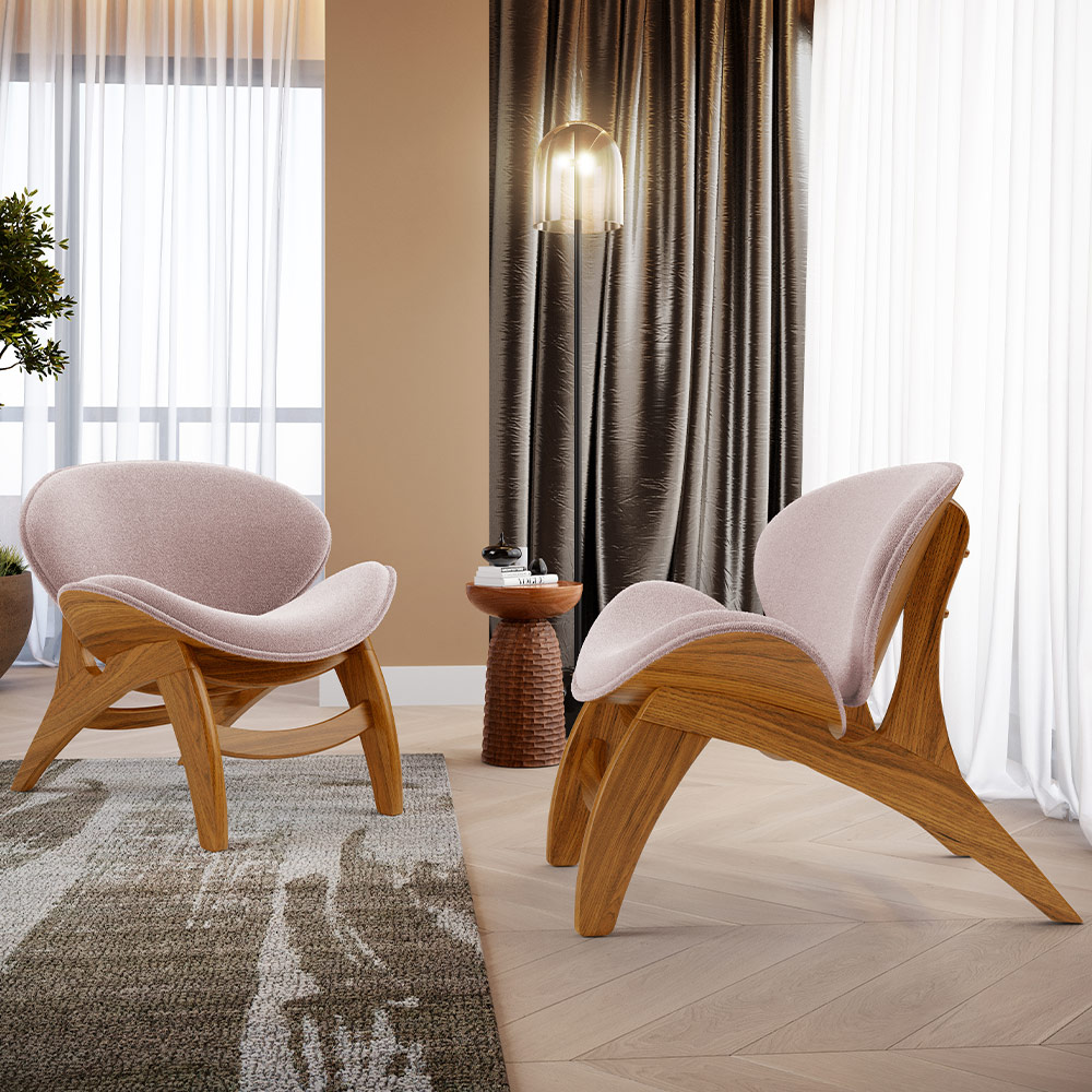 Kit 4 Poltronas Decorativa Orgânica Sala Living Kadosh L02 Bouclê Rosê - Lyam Decor