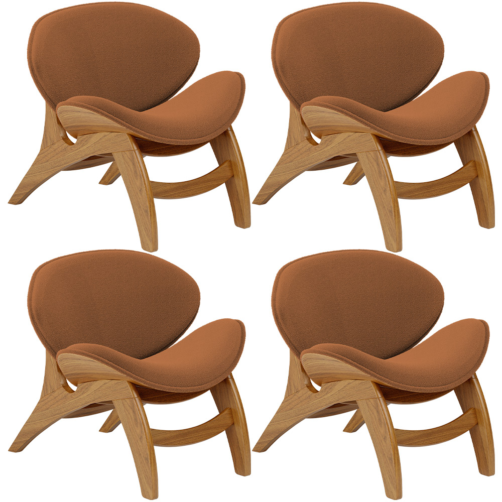 Kit 4 Poltronas Decorativa Orgânica Sala Living Kadosh L02 Bouclê Terracota - Lyam Decor