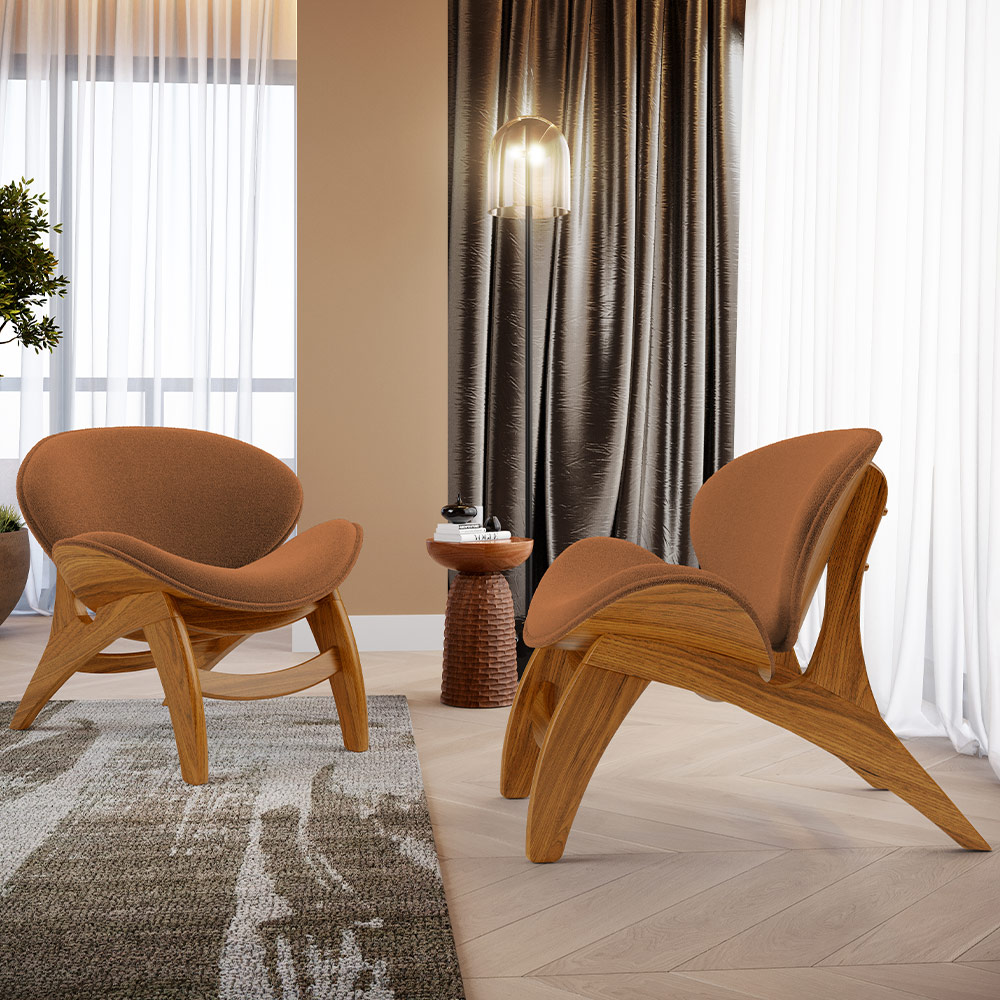 Kit 4 Poltronas Decorativa Orgânica Sala Living Kadosh L02 Bouclê Terracota - Lyam Decor