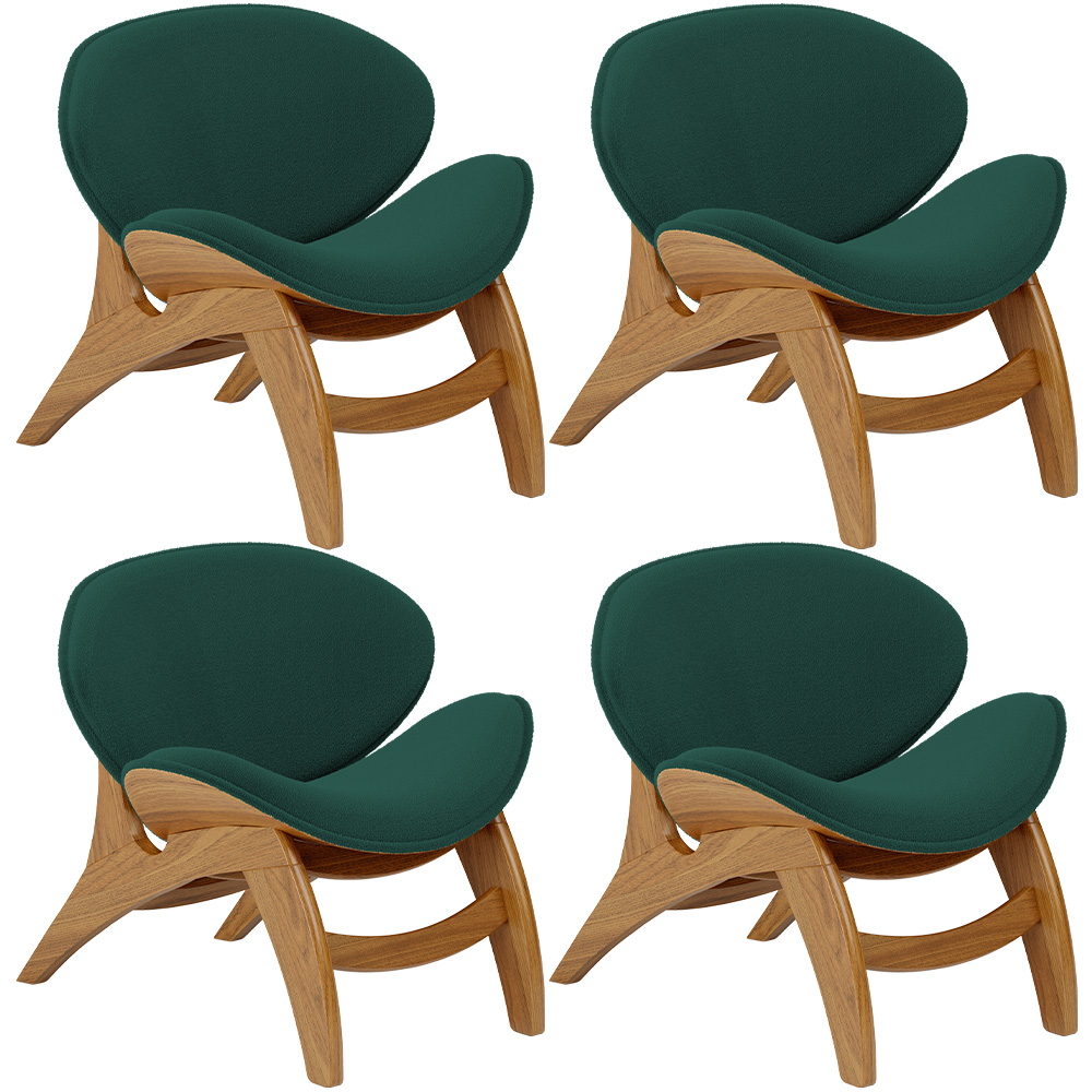 Kit 4 Poltronas Decorativa Orgânica Sala Living Kadosh L02 Bouclê Verde - Lyam Decor