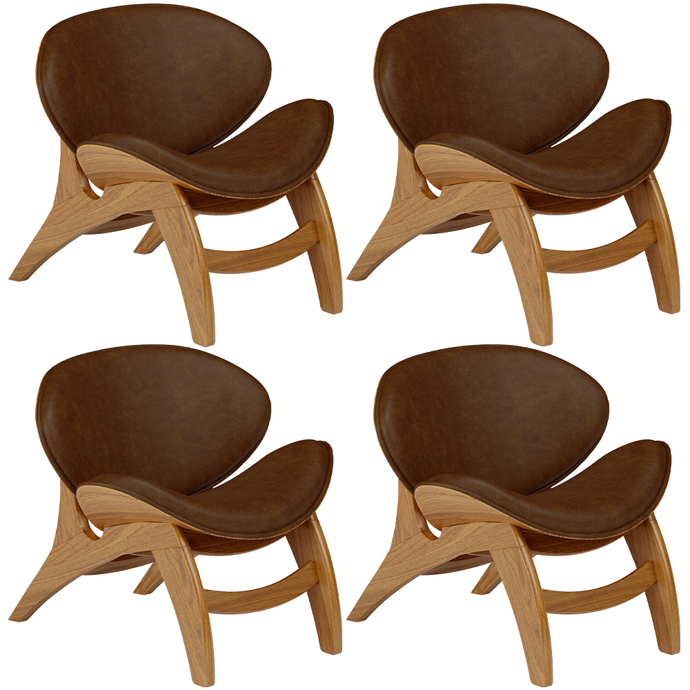 Kit 4 Poltronas Decorativa Orgânica Sala Living Kadosh L02 Couríssimo Marrom - Lyam Decor