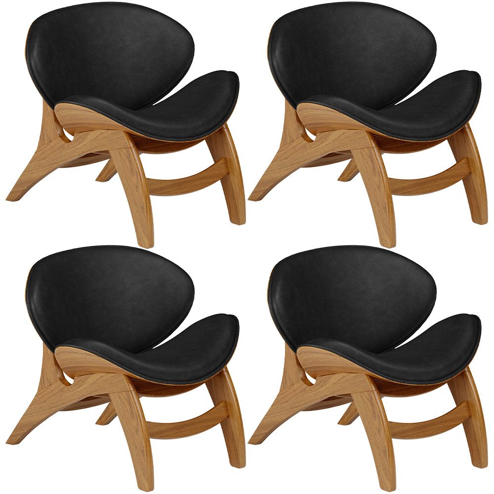 Kit 4 Poltronas Decorativa Orgânica Sala Living Kadosh L02 Couríssimo Preto Brilho - Lyam Decor
