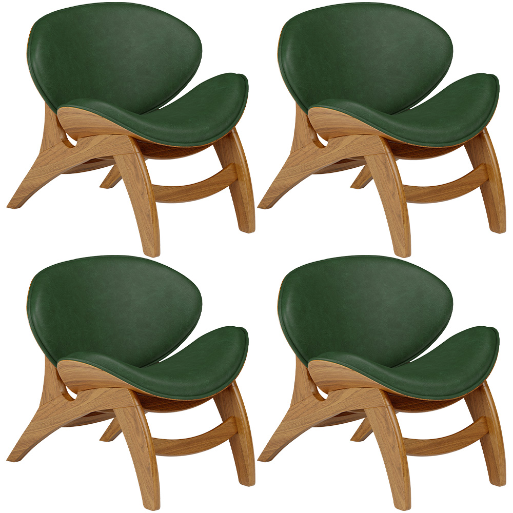 Kit 4 Poltronas Decorativa Orgânica Sala Living Kadosh L02 Couríssimo Verde Musgo - Lyam Decor