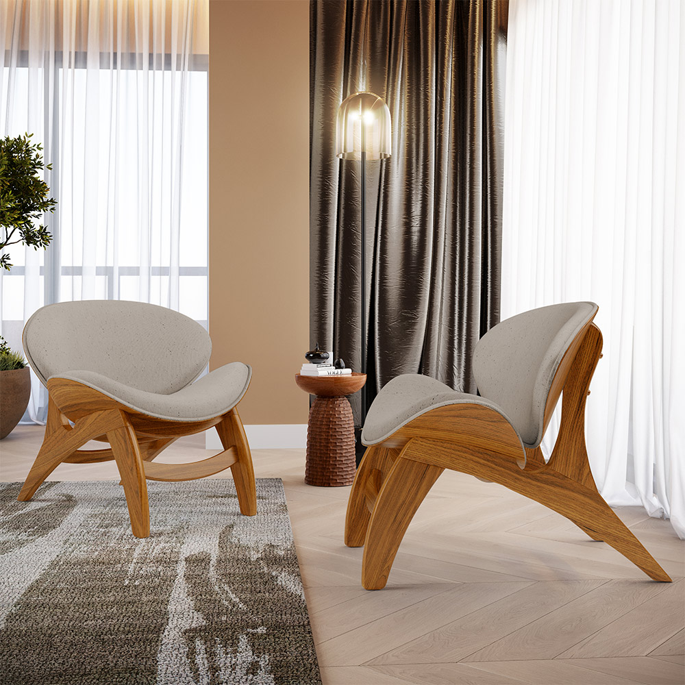 Kit 4 Poltronas Decorativa Orgânica Sala Living Kadosh L02 Linho Bege - Lyam Decor