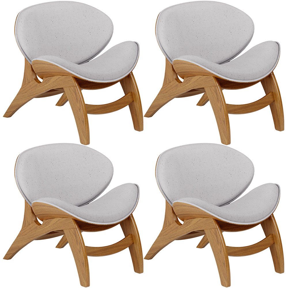 Kit 4 Poltronas Decorativa Orgânica Sala Living Kadosh L02 Linho Cinza - Lyam Decor