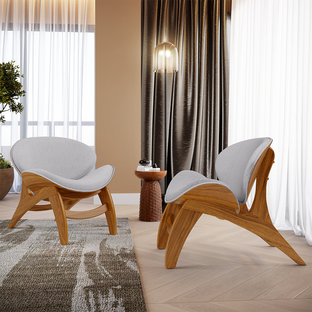 Kit 4 Poltronas Decorativa Orgânica Sala Living Kadosh L02 Linho Cinza - Lyam Decor