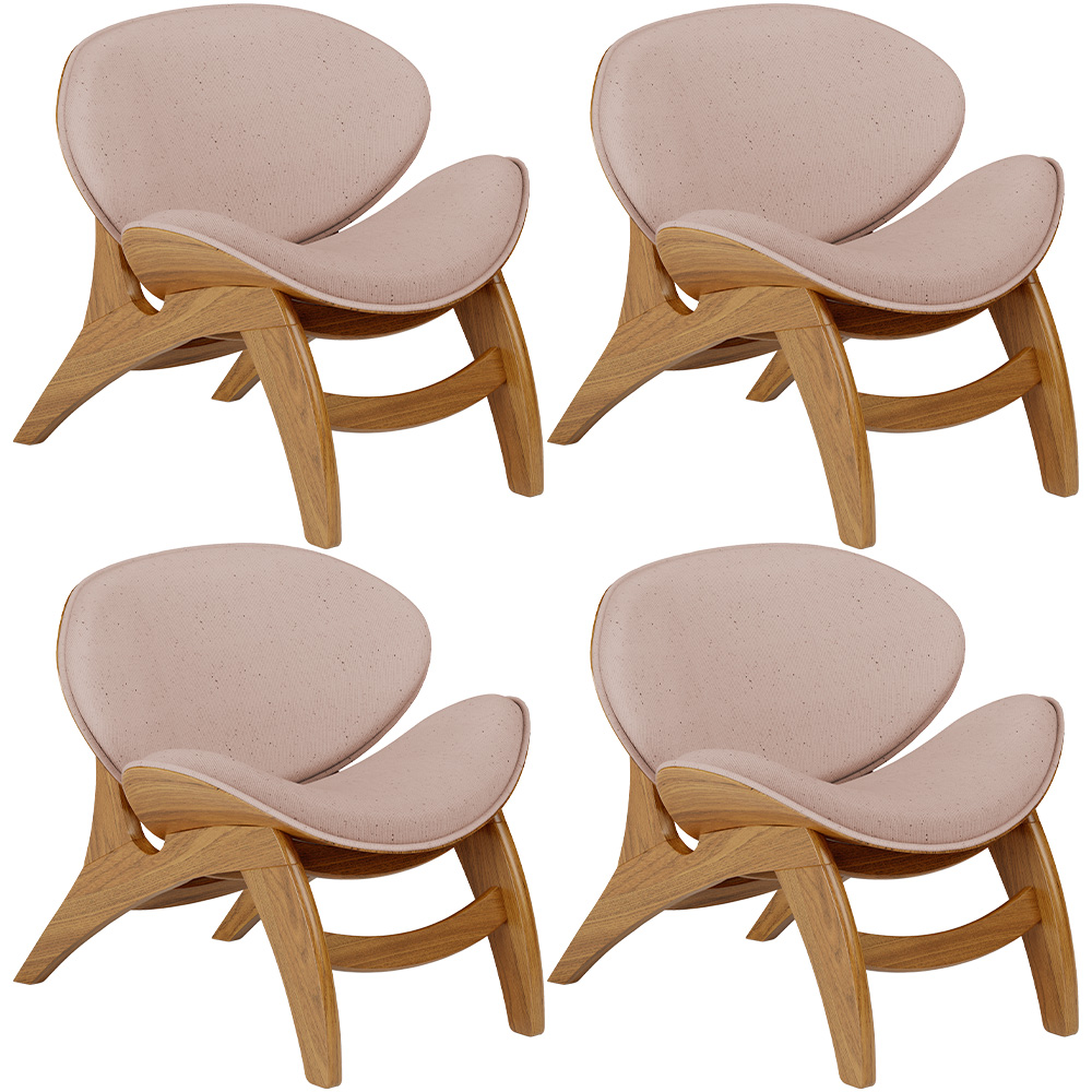 Kit 4 Poltronas Decorativa Orgânica Sala Living Kadosh L02 Linho Rosê - Lyam Decor