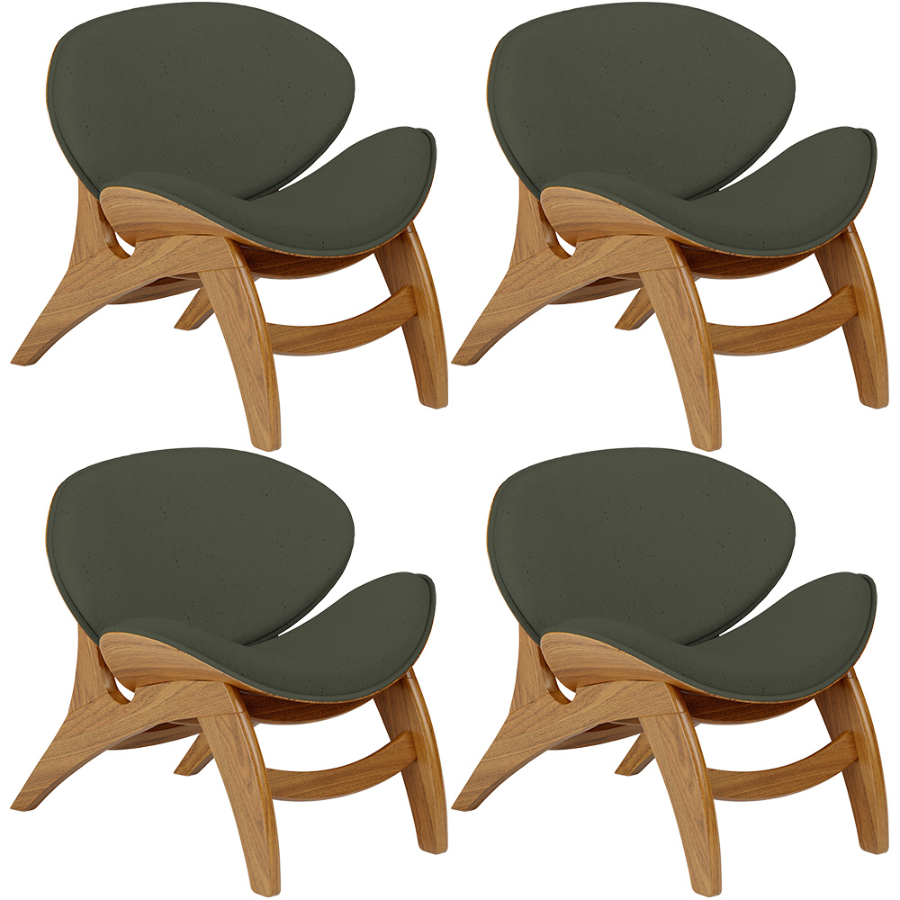Kit 4 Poltronas Decorativa Orgânica Sala Living Kadosh L02 Linho Verde Musgo - Lyam Decor
