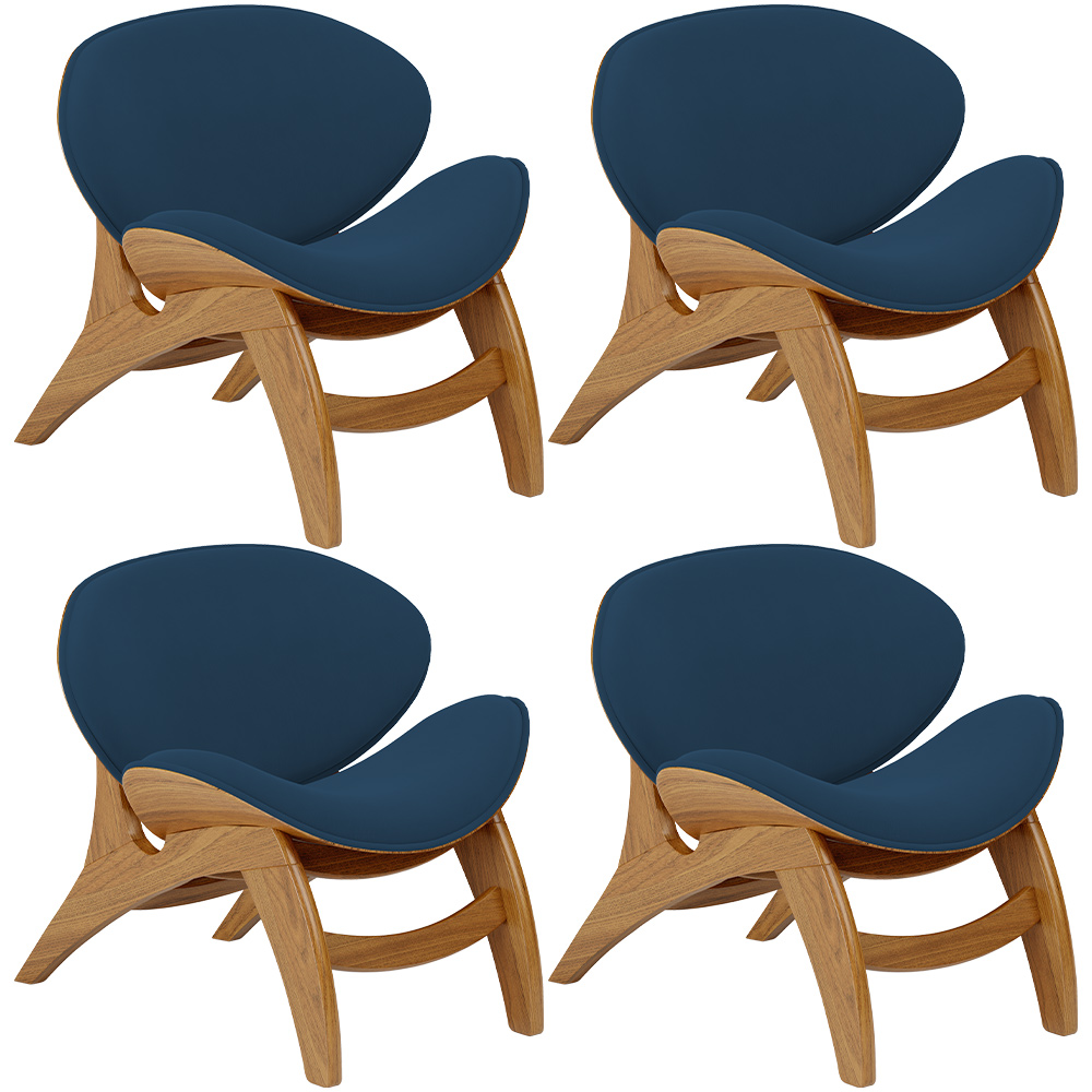 Kit 4 Poltronas Decorativa Orgânica Sala Living Kadosh L02 Suede Azul Marinho - Lyam Decor