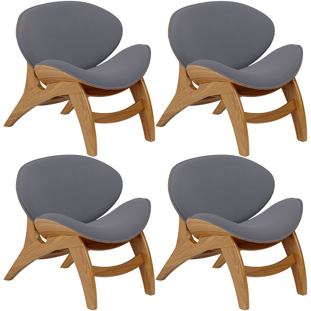 Kit 4 Poltronas Decorativa Orgânica Sala Living Kadosh L02 Suede Cinza - Lyam Decor
