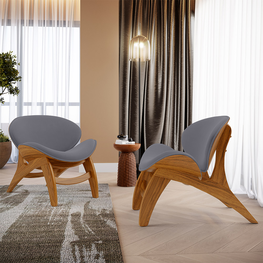 Kit 4 Poltronas Decorativa Orgânica Sala Living Kadosh L02 Suede Cinza - Lyam Decor