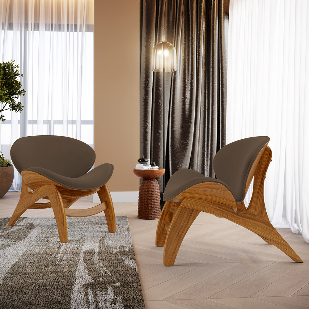 Kit 4 Poltronas Decorativa Orgânica Sala Living Kadosh L02 Suede Marrom - Lyam Decor