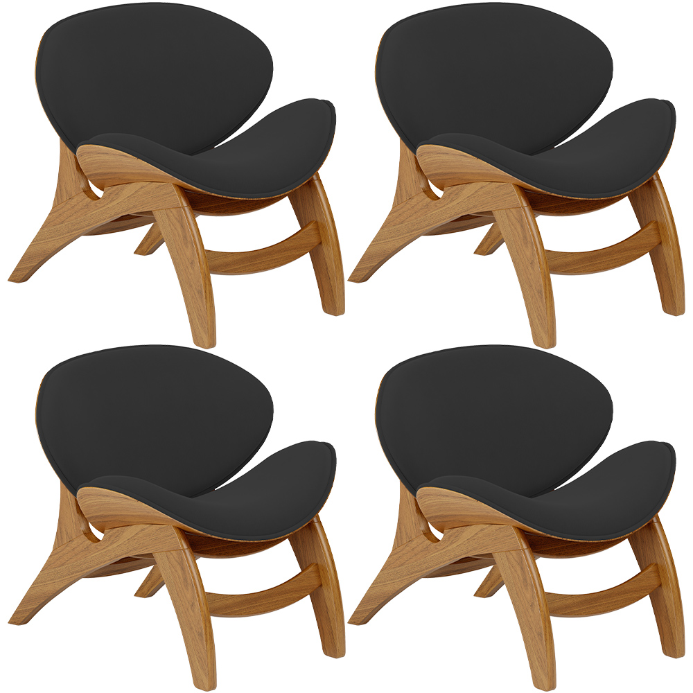 Kit 4 Poltronas Decorativa Orgânica Sala Living Kadosh L02 Suede Preto - Lyam Decor