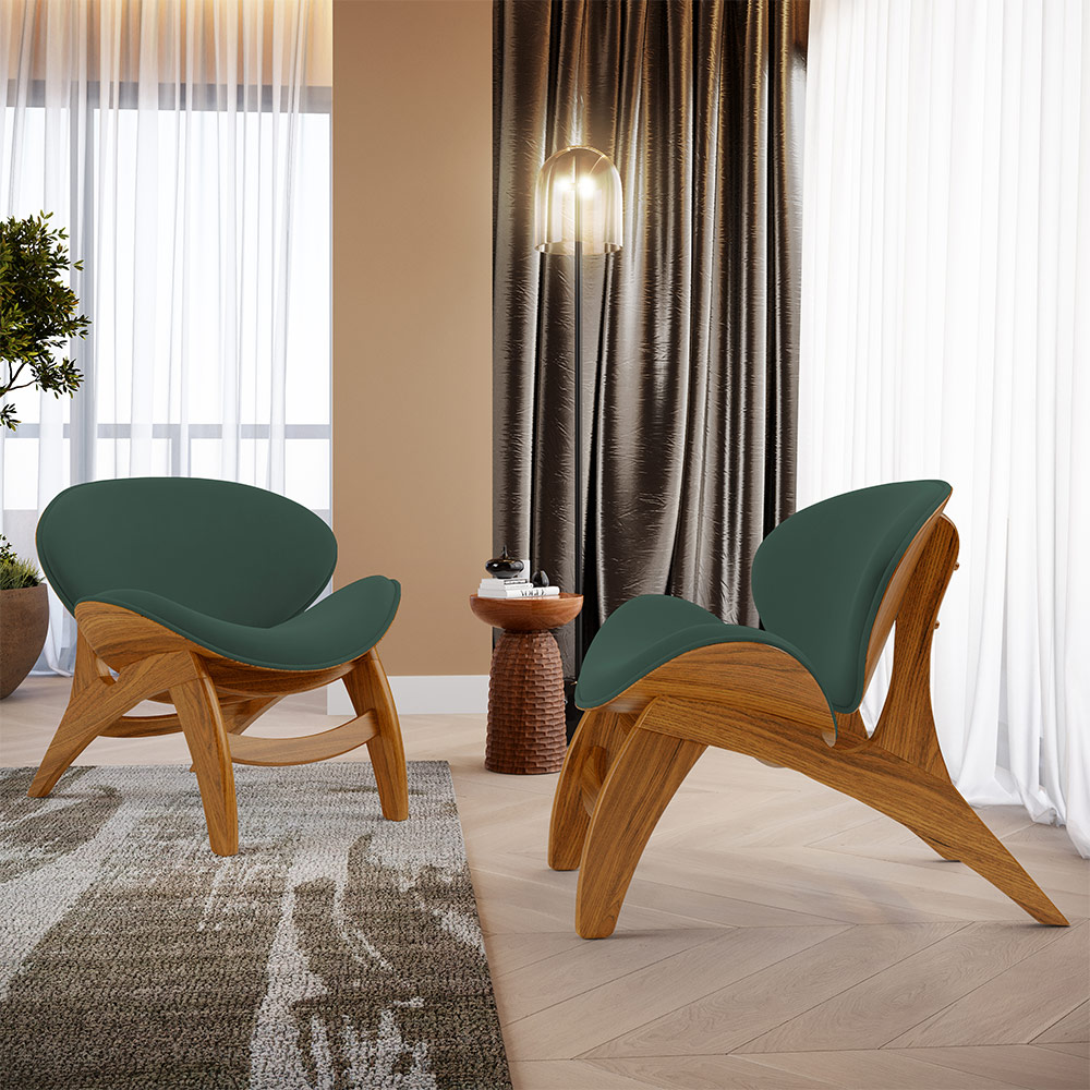 Kit 4 Poltronas Decorativa Orgânica Sala Living Kadosh L02 Suede Verde Musgo - Lyam Decor