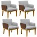 Kit 4 Poltronas Decorativa Para Sala De Estar Beatriz W01 Linho Cinza Couríssimo Marrom - Lyam Decor
