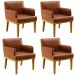 Kit 4 Poltronas Decorativas Para Sala De Estar E Recepção Beatriz W01 Couríssimo Camel - Lyam Decor