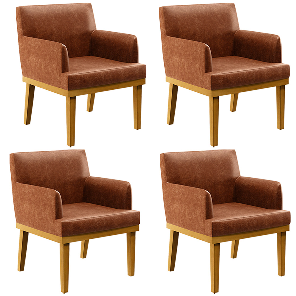 Kit 4 Poltronas Decorativas Para Sala De Estar E Recepção Beatriz W01 Couríssimo Camel - Lyam Decor