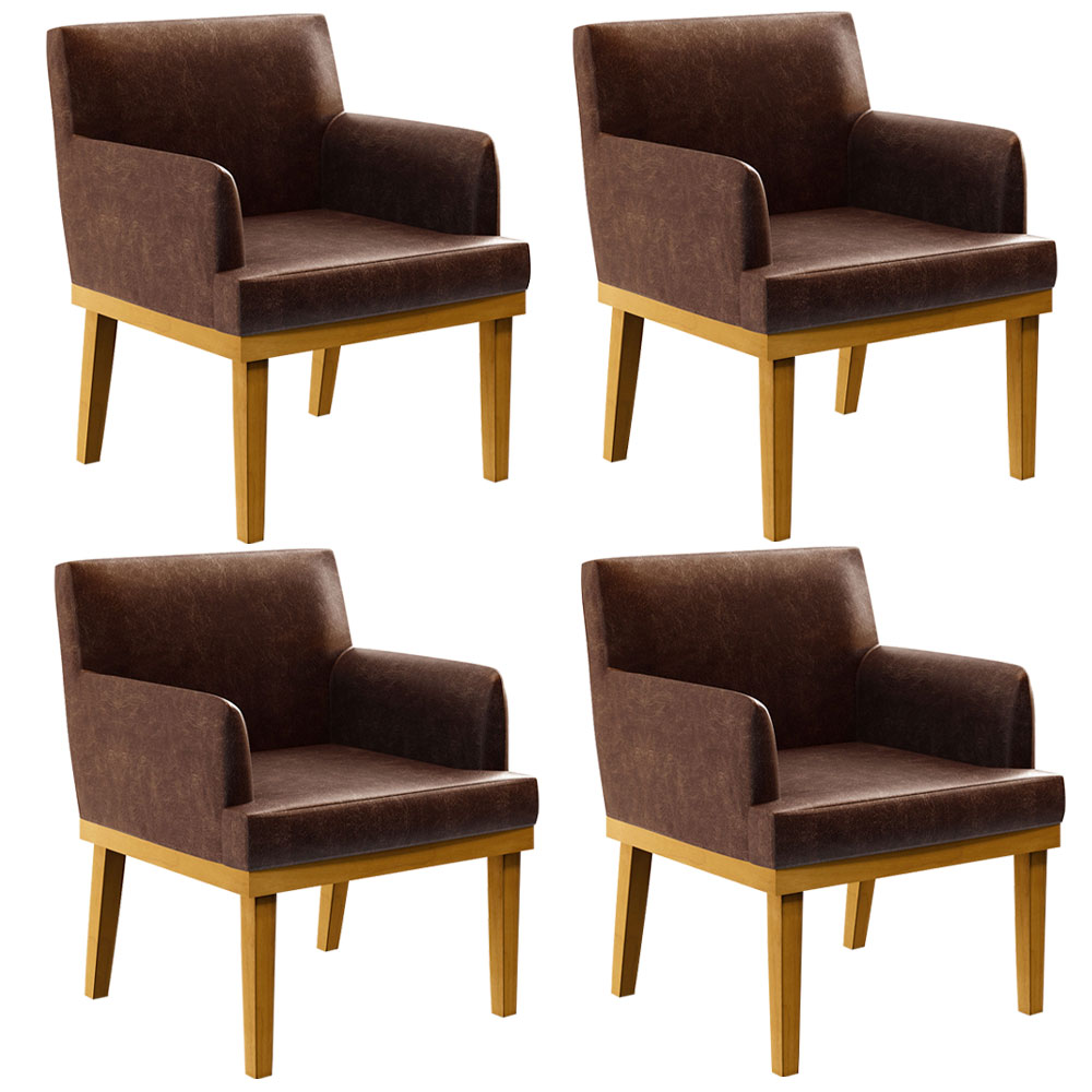 Kit 4 Poltronas Decorativas Para Sala De Estar E Recepção Beatriz W01 Couríssimo Marrom - Lyam Decor