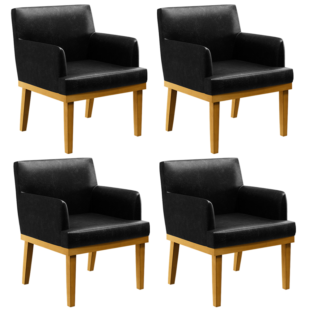 Kit 4 Poltronas Decorativas Para Sala De Estar E Recepção Beatriz W01 Couríssimo Preto - Lyam Decor