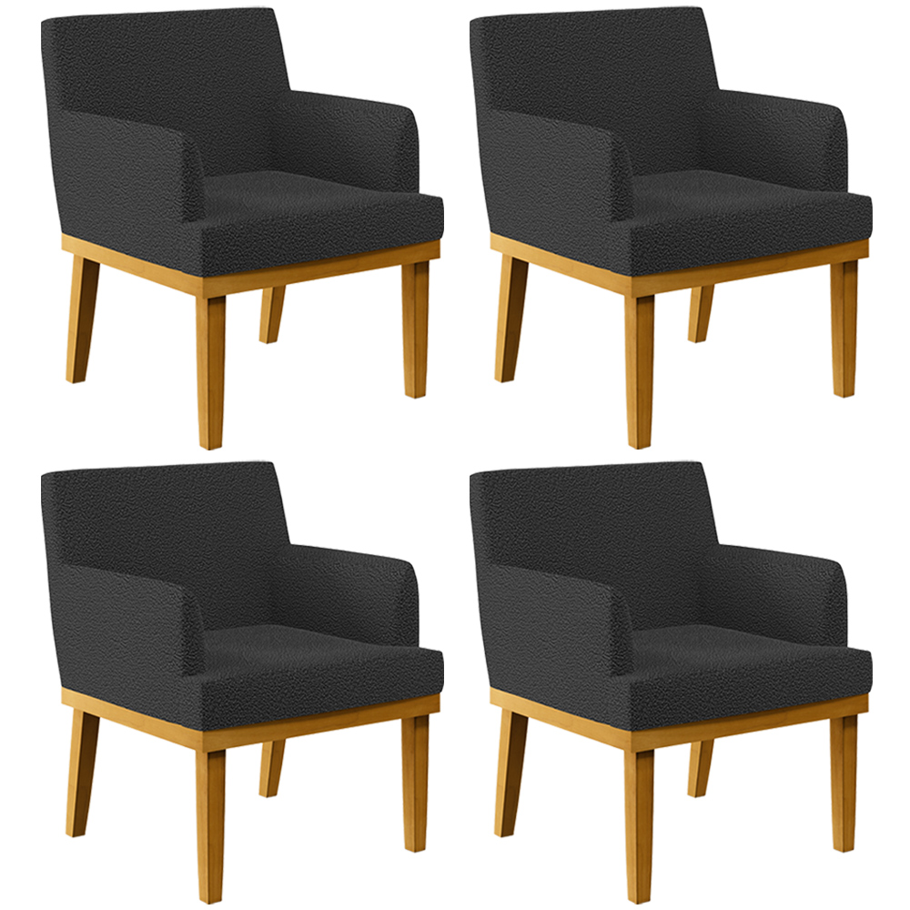 Kit 4 Poltronas Decorativas Sala De Estar E Recepção Base Mel Beatriz W01 Bouclê Preto - Lyam Decor
