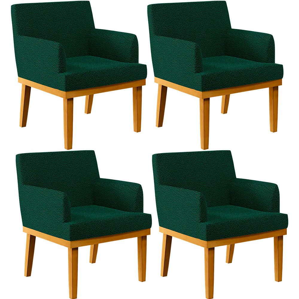 Kit 4 Poltronas Decorativas Sala De Estar E Recepção Base Mel Beatriz W01 Bouclê Verde - Lyam Decor