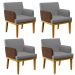 Kit 4 Poltronas Decorativas Sala Estar Beatriz W01 Linho Cinza Escuro Couríssimo Marrom - Lyam Decor