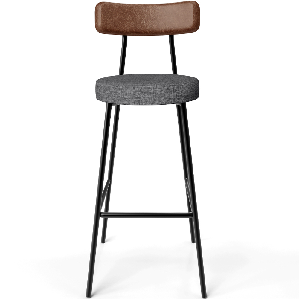 Kit 5 Banqueta Alta Cozinha Sala Jantar Milão L02 Couríssimo Marrom Linho Cinza Escuro - Lyam Decor