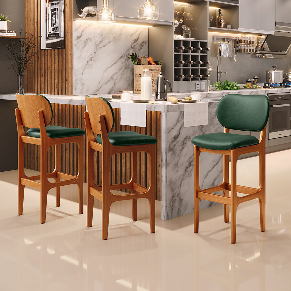 Kit 5 Banquetas Alta Bar Cozinha Sala Jantar Fixa Betta L02 Imbuia Facto Verde Musgo - Lyam Decor