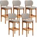 Kit 5 Banquetas Alta Bar Cozinha Sala Jantar Fixa Betta L02 Imbuia Linho Bege - Lyam Decor