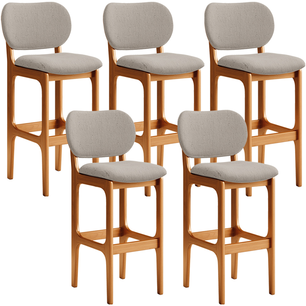 Kit 5 Banquetas Alta Bar Cozinha Sala Jantar Fixa Betta L02 Imbuia Linho Bege - Lyam Decor