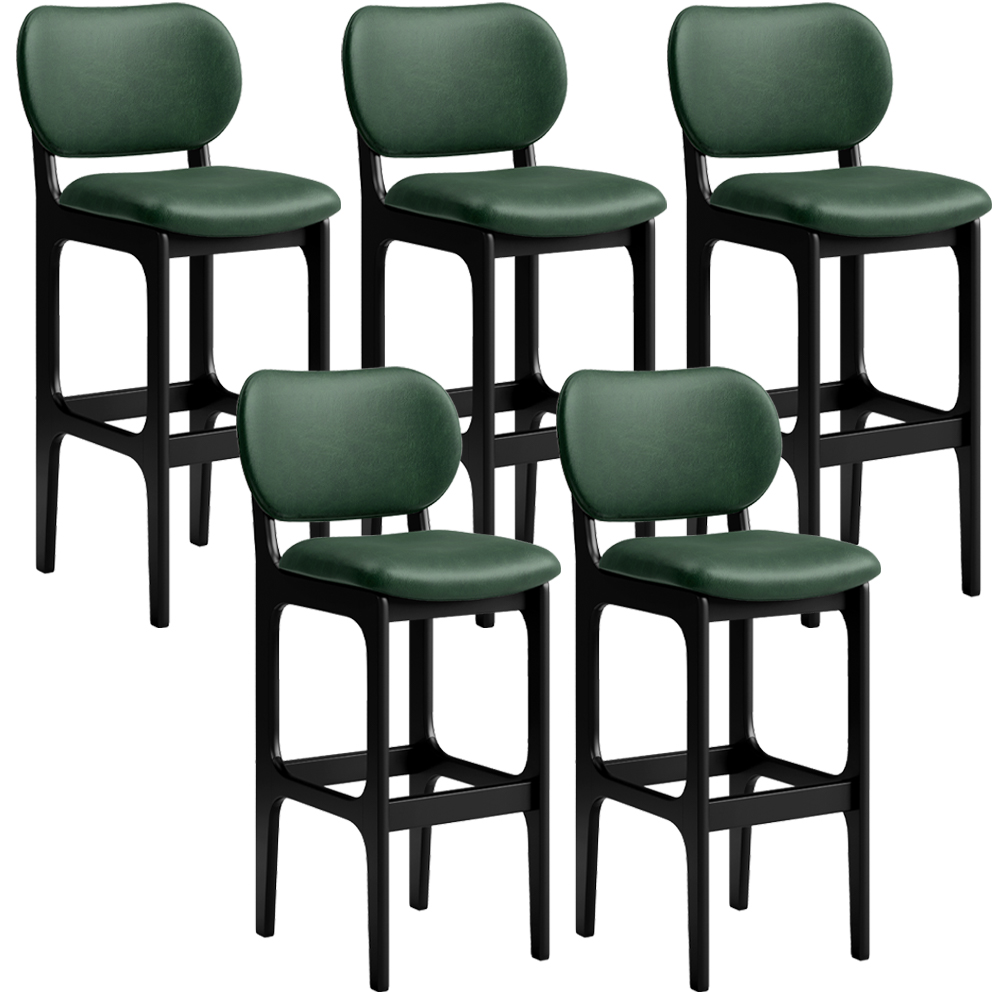 Kit 5 Banquetas Alta Bar Cozinha Sala Jantar Fixa Betta L02 Preto Facto Verde Musgo - Lyam Decor