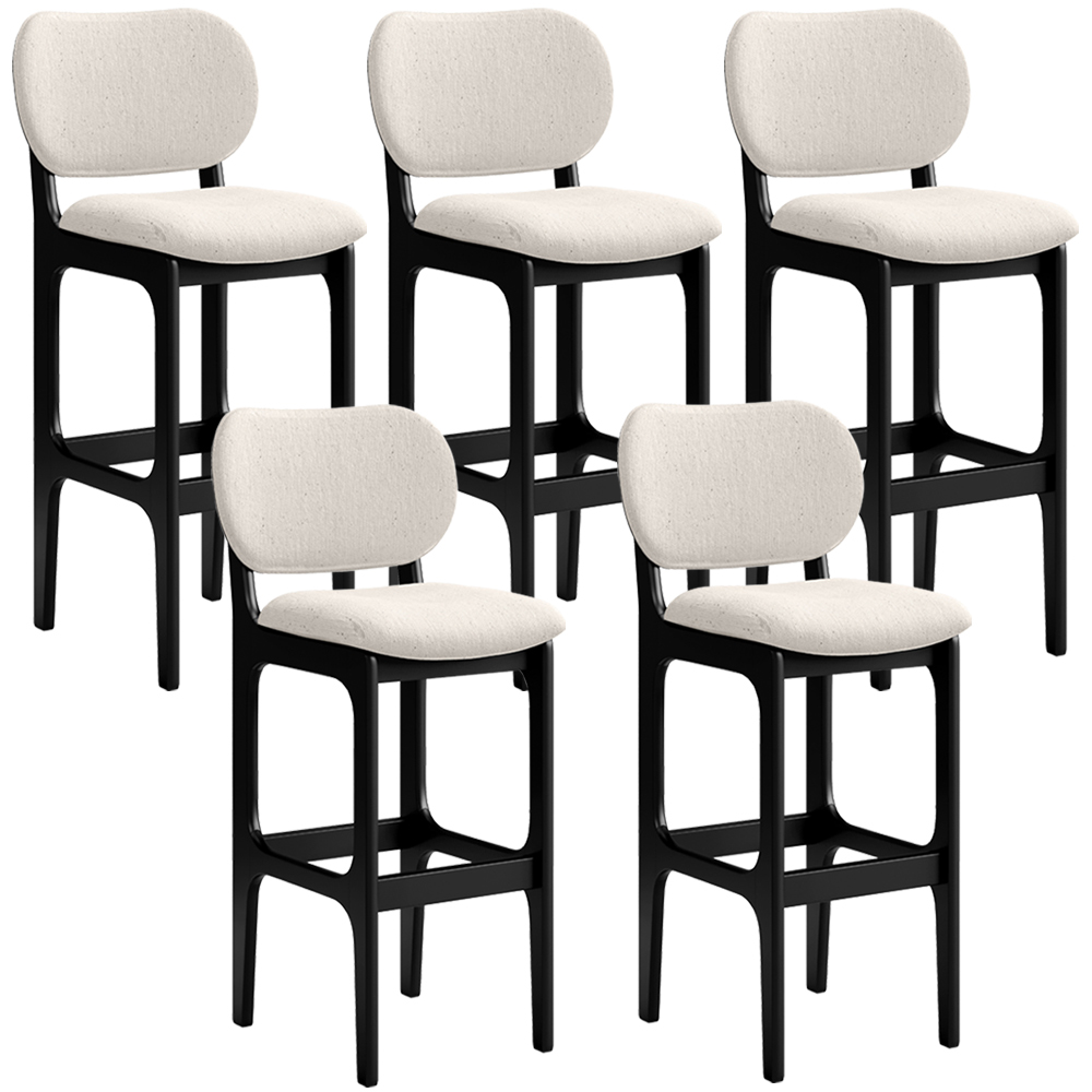 Kit 5 Banquetas Alta Bar Cozinha Sala Jantar Fixa Betta L02 Preto Linho Cru - Lyam Decor
