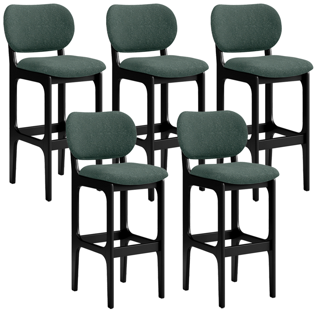 Kit 5 Banquetas Alta Bar Cozinha Sala Jantar Fixa Betta L02 Preto Linho Verde Musgo - Lyam Decor
