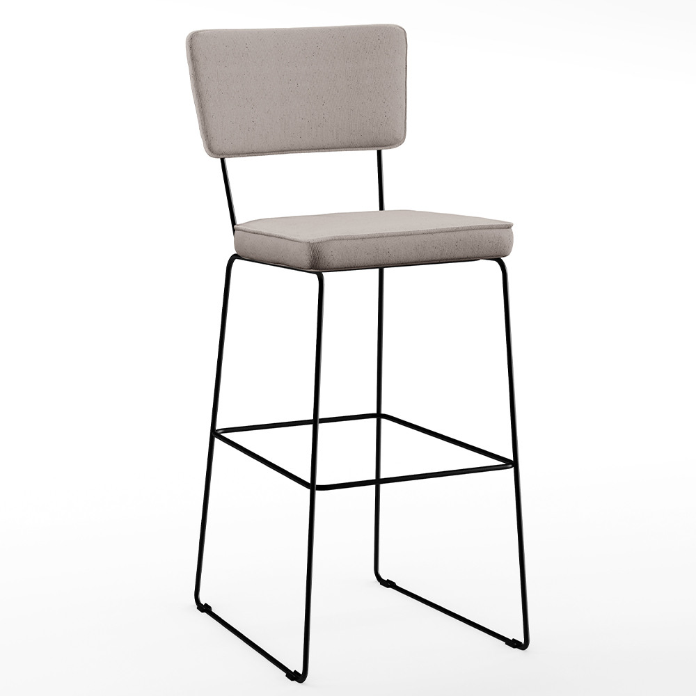 Kit 5 Banquetas Alta Para Cozinha Sala De Jantar Base em Aço Fixa Allana L02 Linho Bege - Lyam Decor