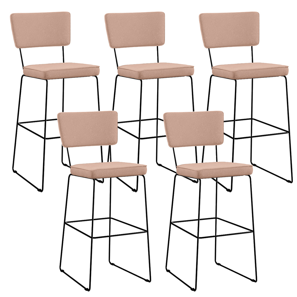Kit 5 Banquetas Alta Para Cozinha Sala De Jantar Base em Aço Fixa Allana L02 Linho Rosê - Lyam Decor