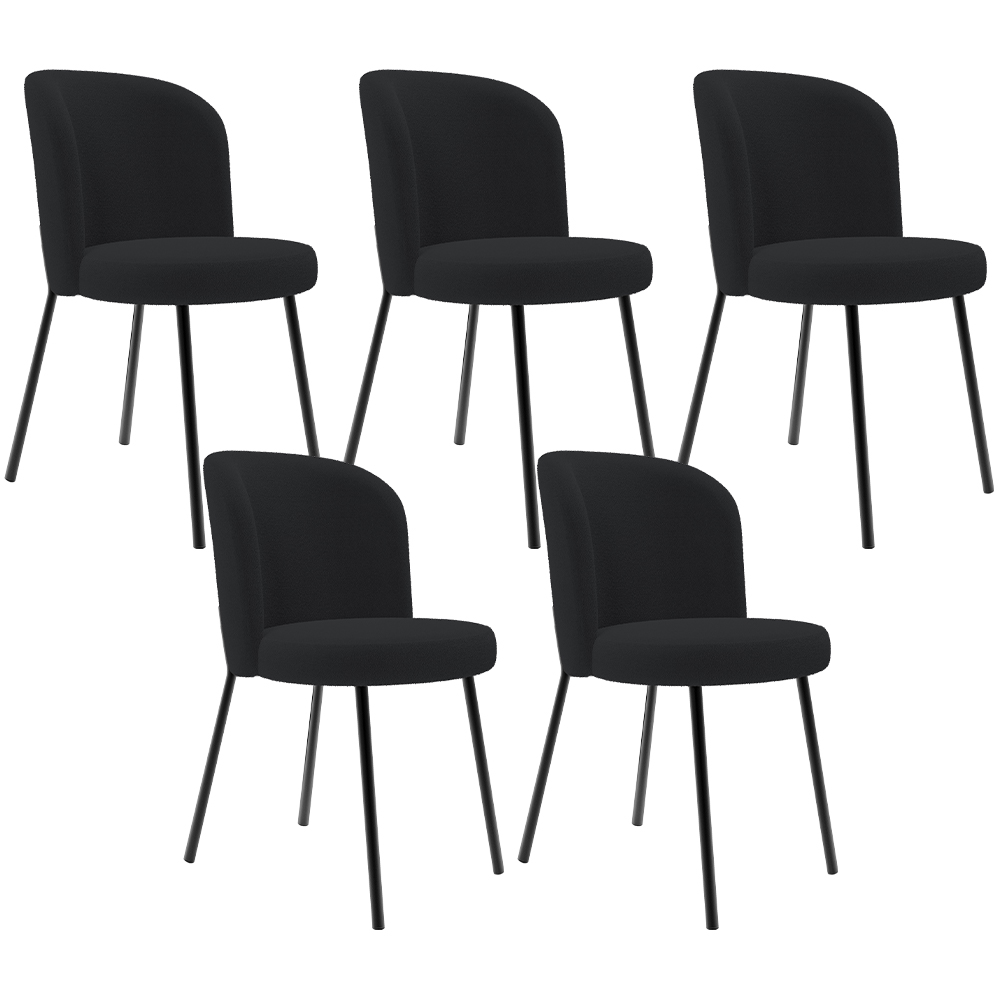 Kit 5 Cadeiras Sala de Jantar Estofada Gavi L02 Bouclê Preto - Lyam Decor