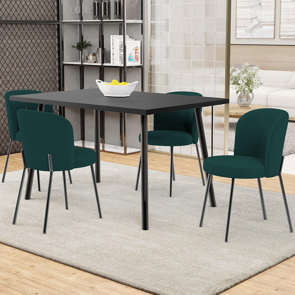 Kit 5 Cadeiras Sala de Jantar Estofada Gavi L02 Bouclê Verde - Lyam Decor