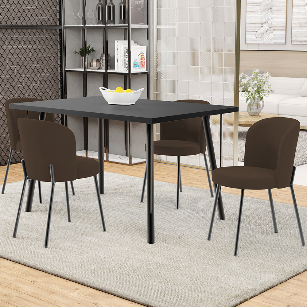Kit 5 Cadeiras Sala de Jantar Estofada Gavi L02 Suede Marrom - Lyam Decor