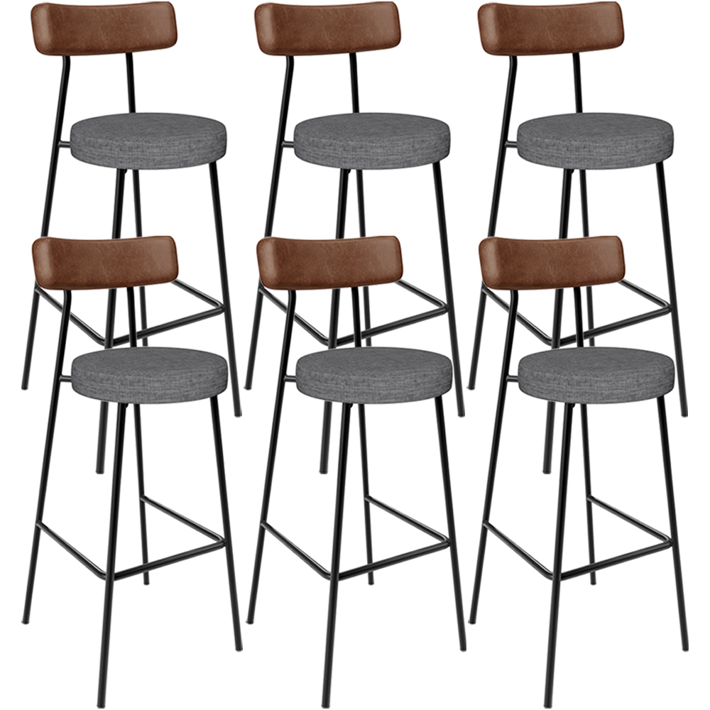Kit 6 Banqueta Alta Cozinha Sala Jantar Milão L02 Couríssimo Marrom Linho Cinza Escuro - Lyam Decor
