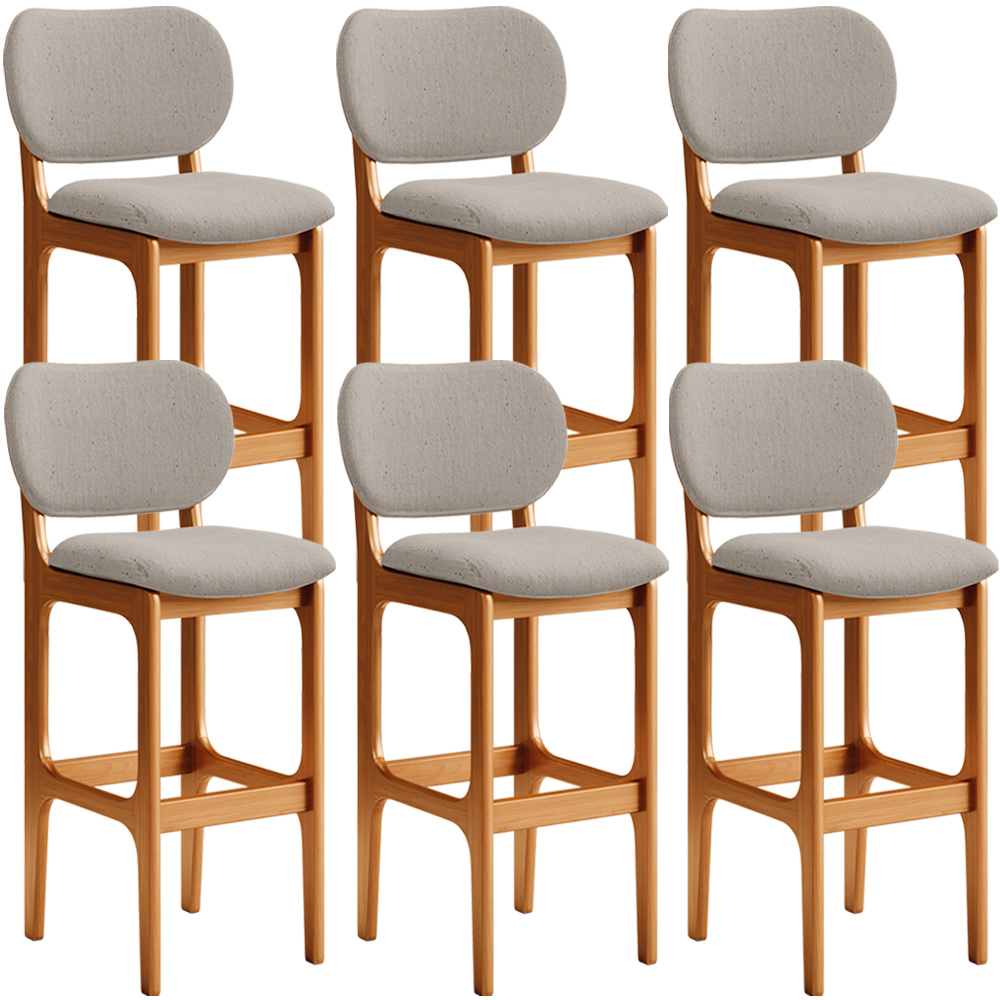 Kit 6 Banquetas Alta Bar Cozinha Sala Jantar Fixa Betta L02 Imbuia Linho Bege - Lyam Decor