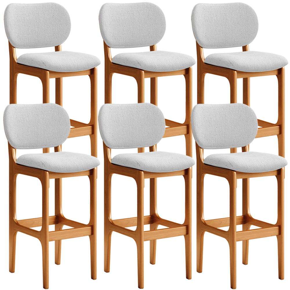 Kit 6 Banquetas Alta Bar Cozinha Sala Jantar Fixa Betta L02 Imbuia Linho Cinza - Lyam Decor