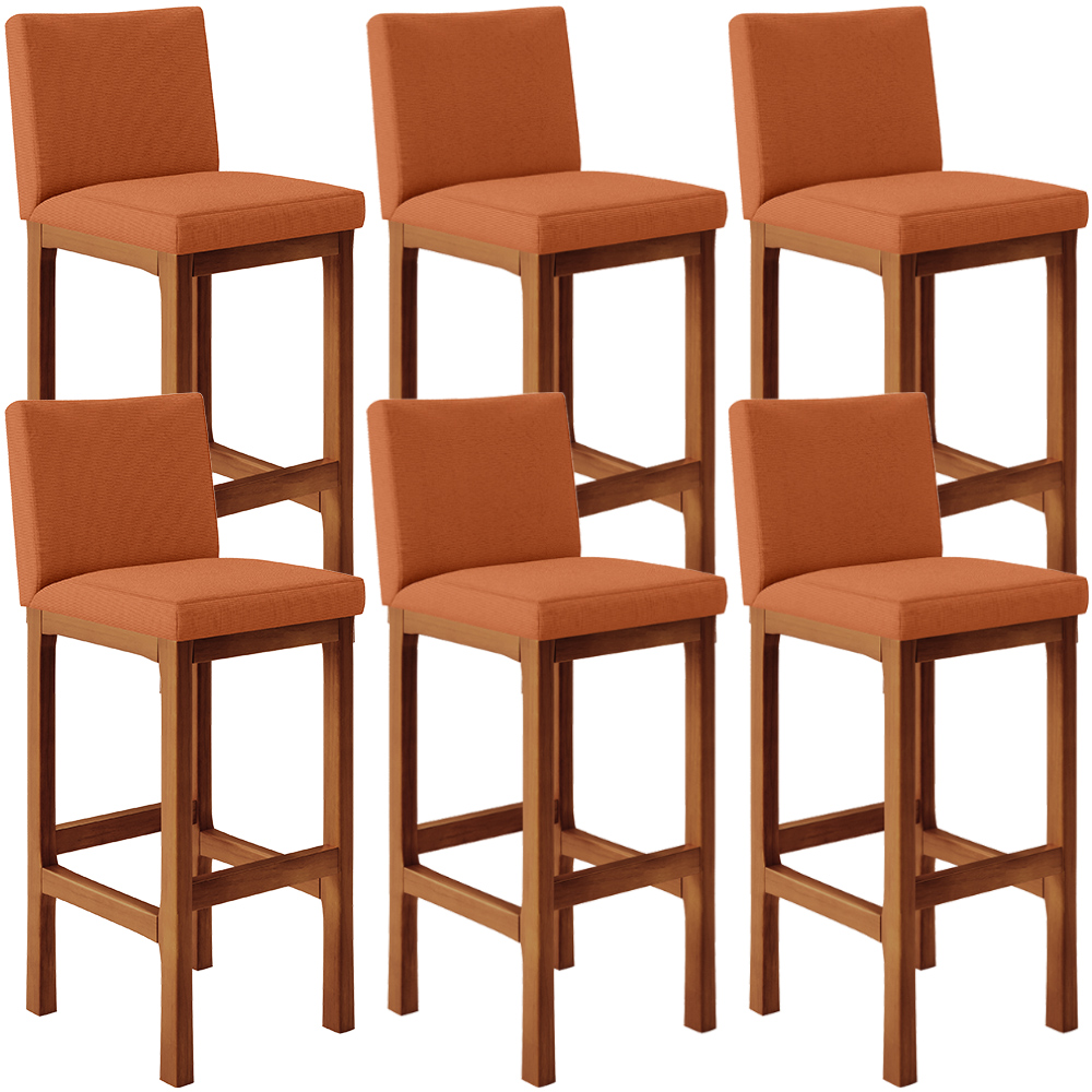 Kit 6 Banquetas Altas Para Cozinha Sala De Jantar Fixa Alya L02 Tecido Terracota - Lyam Decor