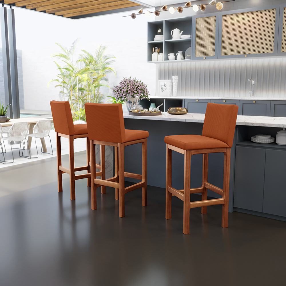 Kit 6 Banquetas Altas Para Cozinha Sala De Jantar Fixa Alya L02 Tecido Terracota - Lyam Decor